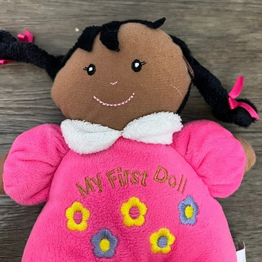 Stephan Baby African American My First Doll Rattle Plush Toy Pink Flower Toy